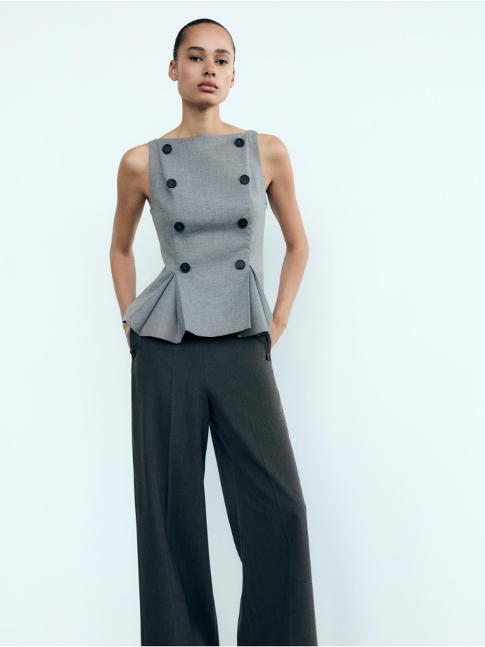 Zara NWT gray structured sleeveless top 3067/102